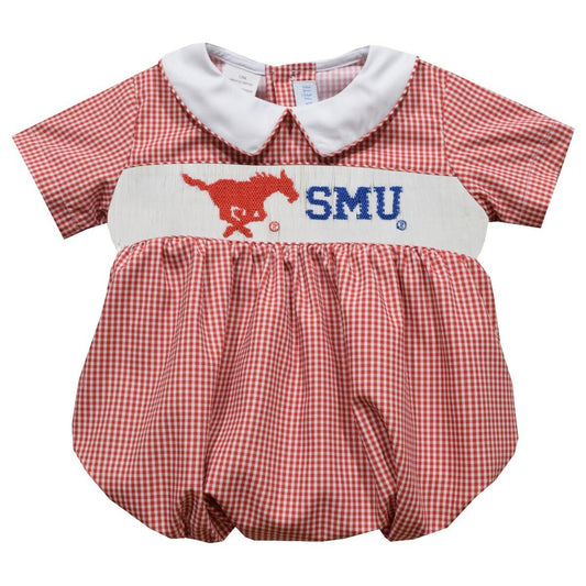Vive La Fete SMU Mustangs Smocked Red Gingham Boy Bubble