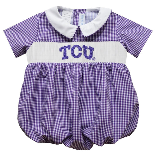 Vive La Fete TCU Horned Frogs Smocked Purple Gingham Boy Bubble