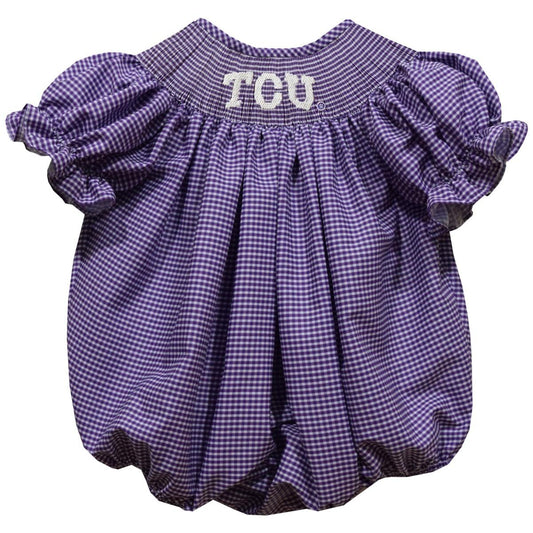 Vive La Fete TCU Horned Frogs Smocked Purple Gingham Girl Bubble
