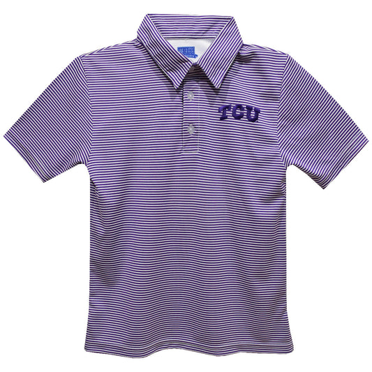Vive La Fete TCU Horned Frogs Embroidered Purple Stripes Polo