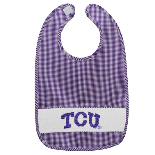 TCU Horned Frogs Smocked Purple Gingham Bib
