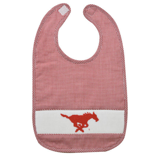 Vive La Fete SMU Mustangs Smocked Red Gingham Bib