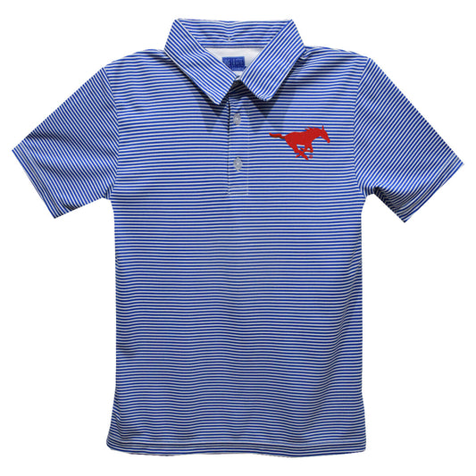 Vive La Fete SMU Mustangs Embroidered Royal Stripes Polo