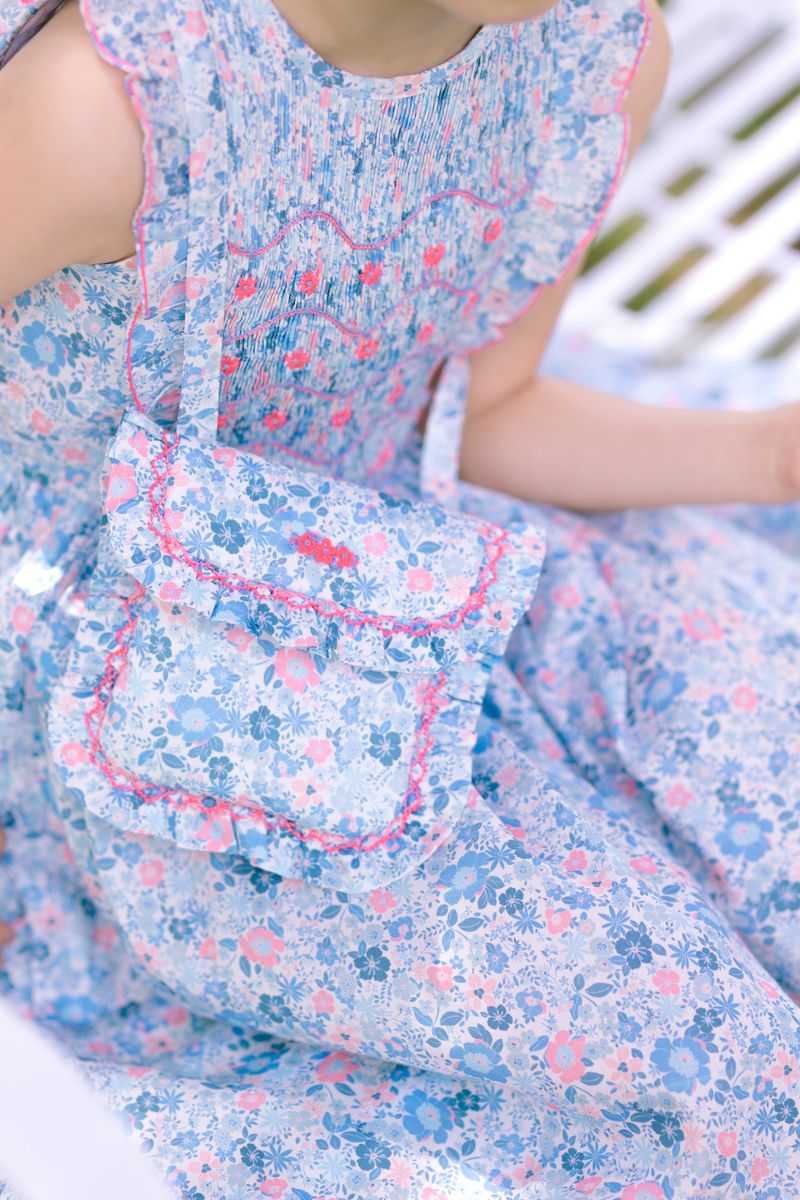 Antionette Paris Marguerite Floral Blue Frilled Smocked Dress