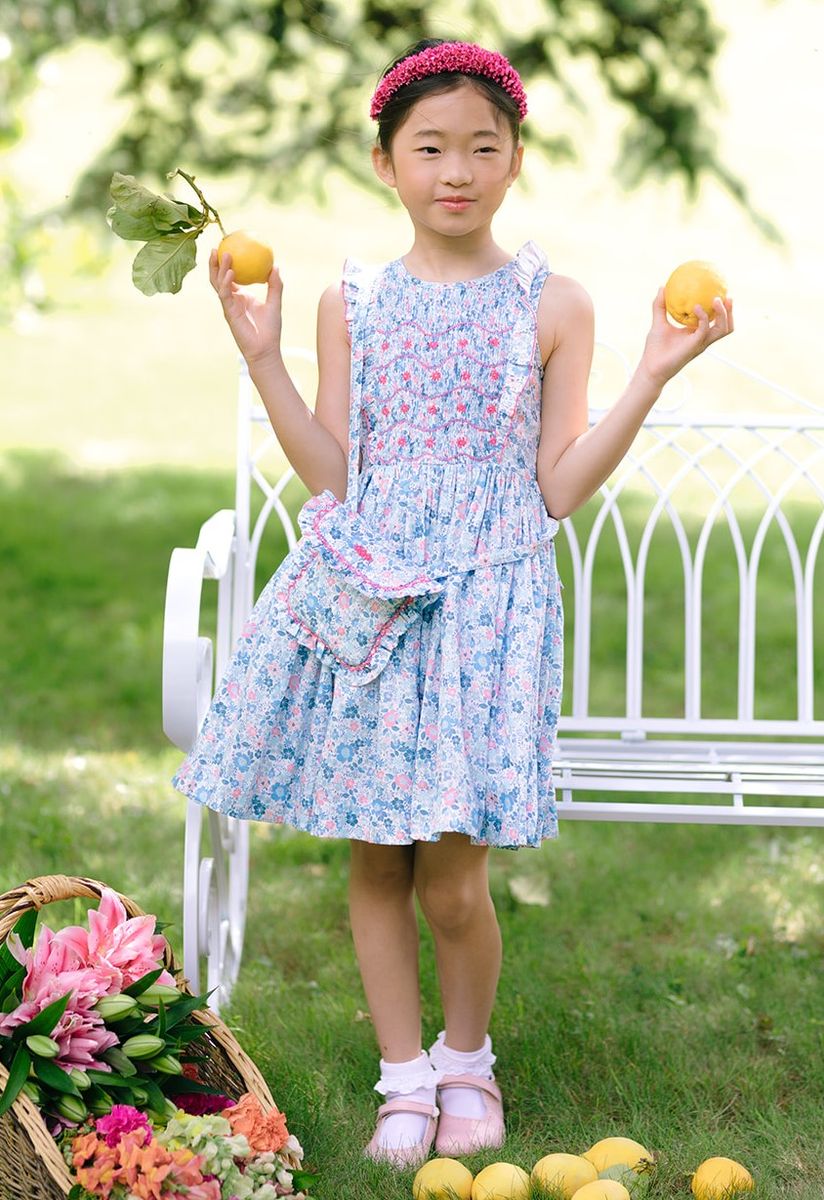 Antionette Paris Marguerite Floral Blue Frilled Smocked Dress