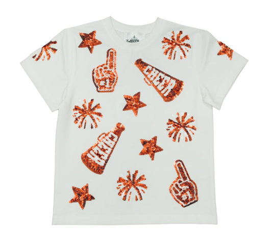 Belle Cher Burnt Orange and White Cheer Shirt- Kid's