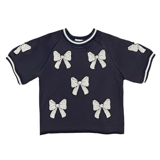 Belle Cher Navy and White Bows Top