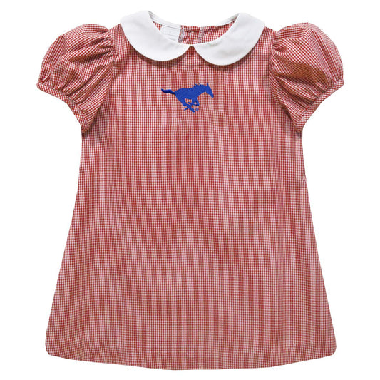 Vive La Fete SMU Mustangs Embroidery Red Gingham A Line Dress