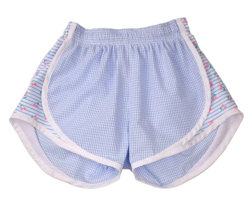 Funtasia Too Athletic Shorts - Blue Check With Cherry Sides