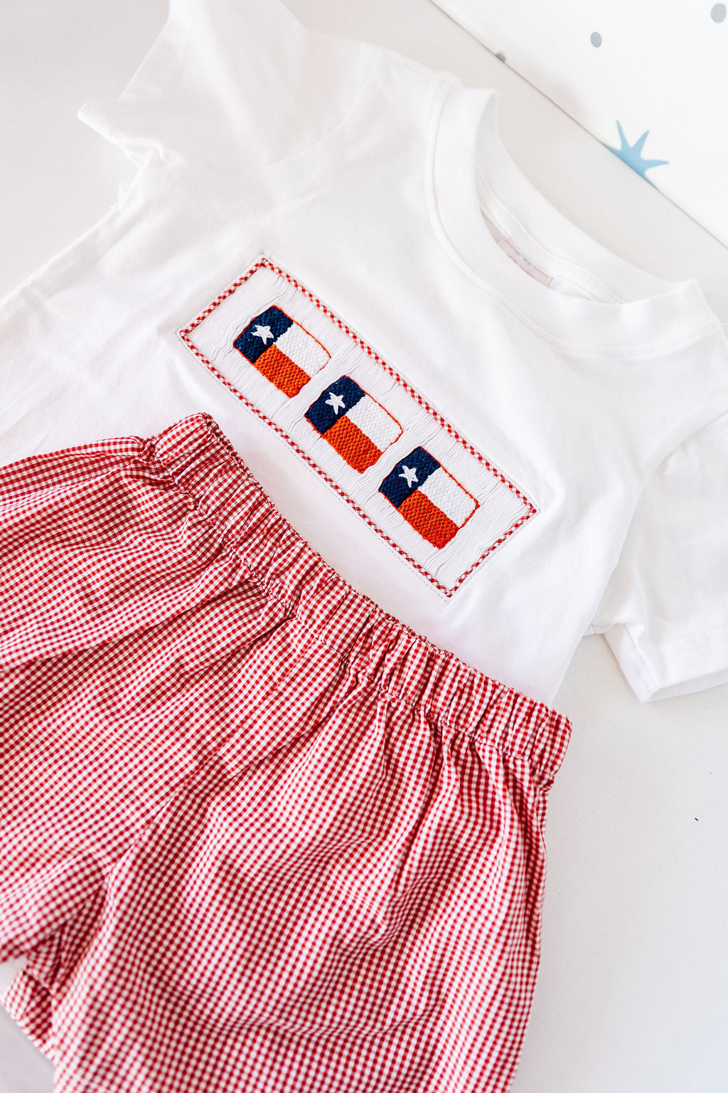 Texas Flag Smocked Short Set made by Shop Teeta