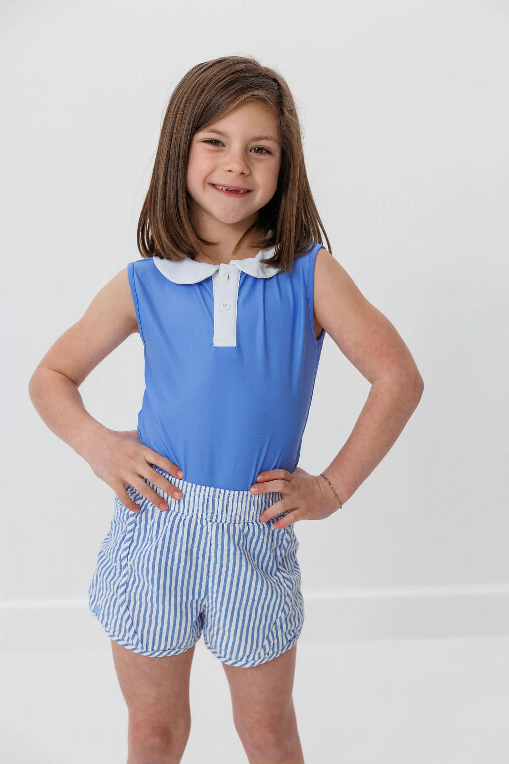 Girls Seersucker Stripe Super Short