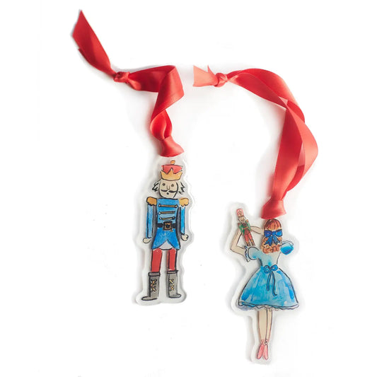 Over the Moon Clara and Nutcracker Acrylic Ornament Set