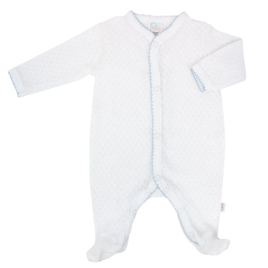 Paty Knit Footie- Blue Trim
