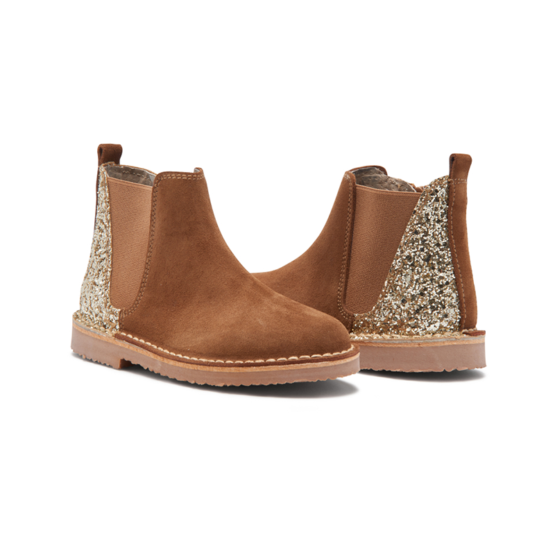 Children Chic Glitter and Suede Chelsea Boots in Camel