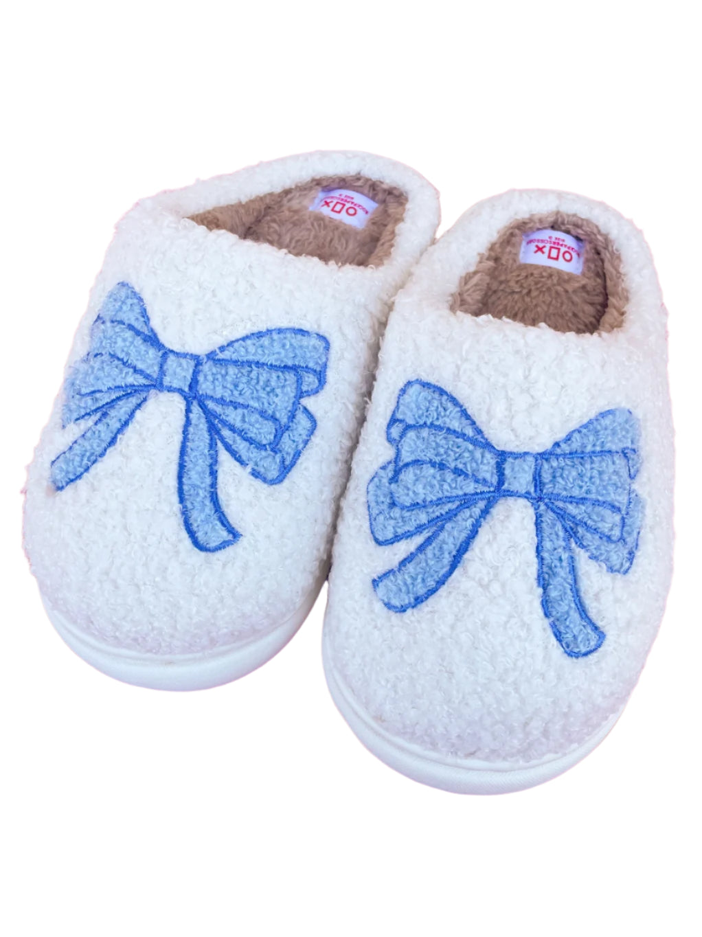 Rock Paper Scissors Blue Bow Slippers