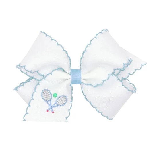 Wee Ones Medium Grosgrain Hair Bow With Moonstitch Edge- Tennis Racket