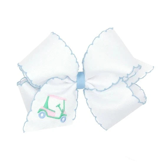 Wee Ones King Grosgrain Hair Bow With Moonstitch Edge- Golf Cart