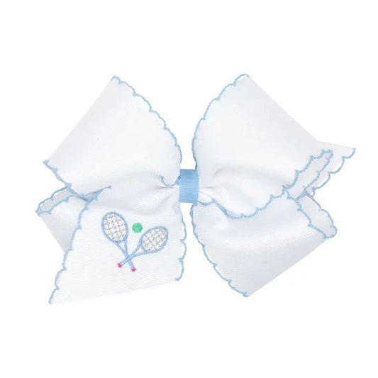 Wee Ones King Grosgrain Hair Bow With Moonstitch Edge- Tennis Racket