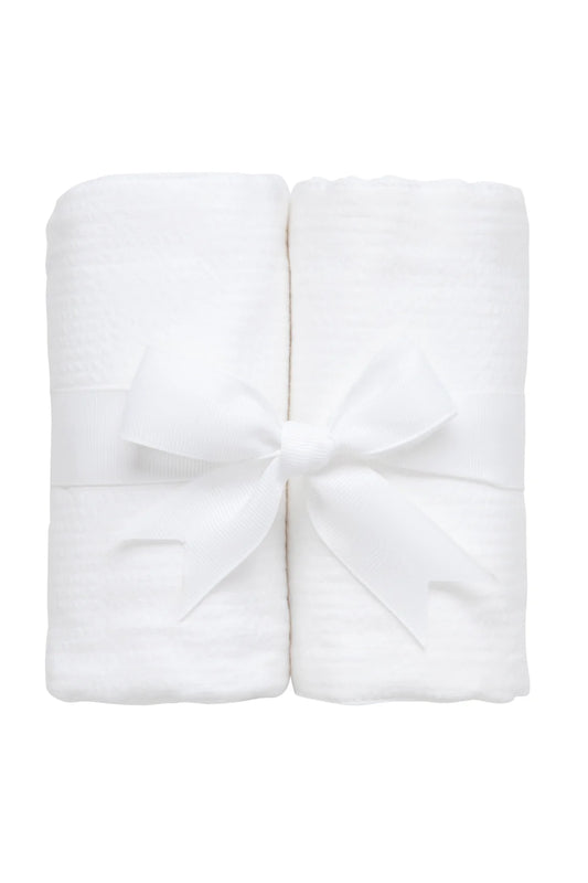 White Seersucker Stripe Burp Cloth Set