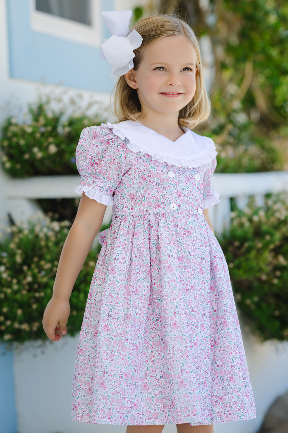 Pink Ditsy Floral childs Dress made by Sal and Pimenta