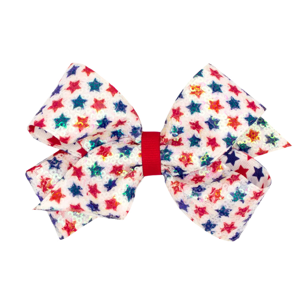 Wee Ones Medium Patriotic Sequin Star Print Bow