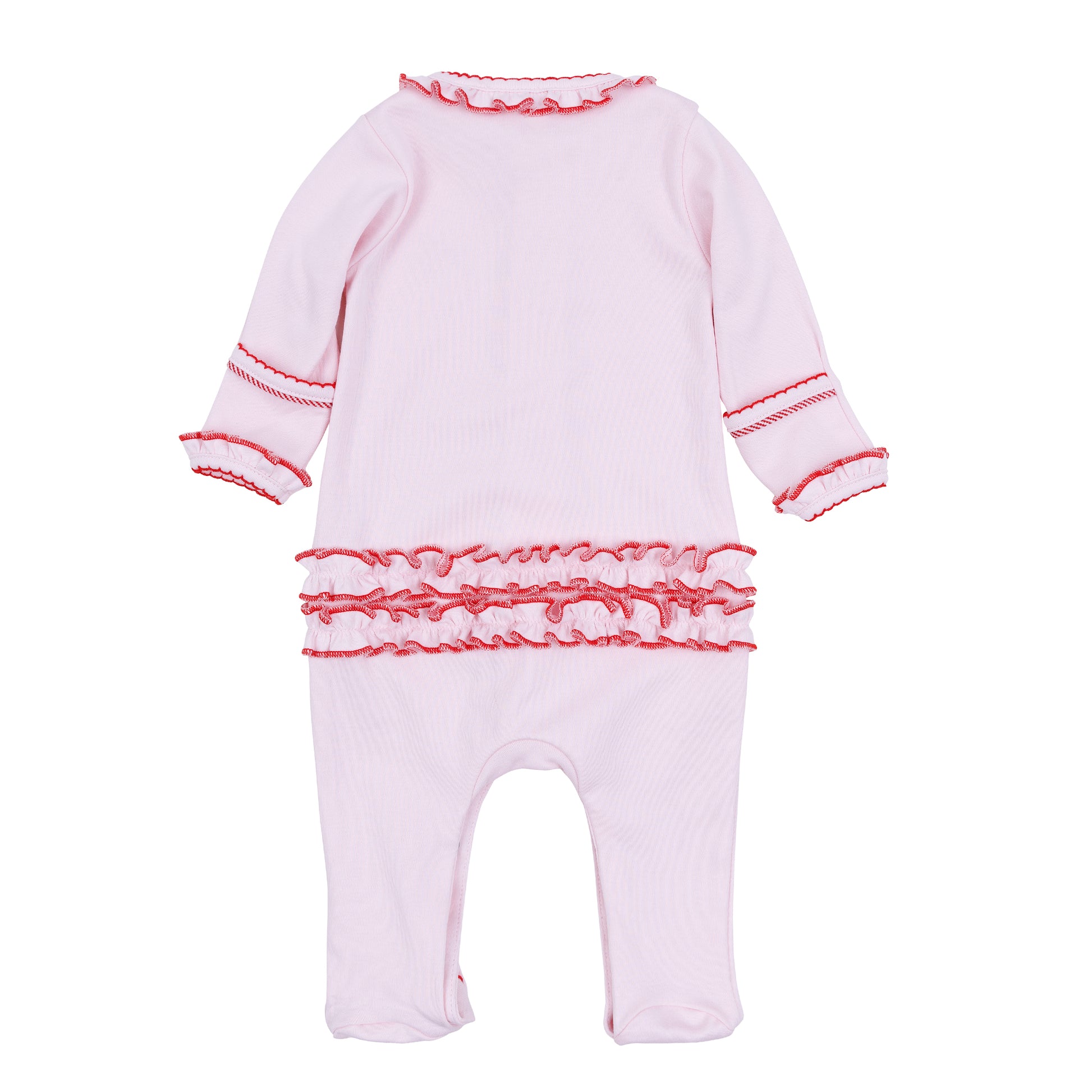 Magnolia Baby Candy Cane Lane Embroidered Ruffle Footie