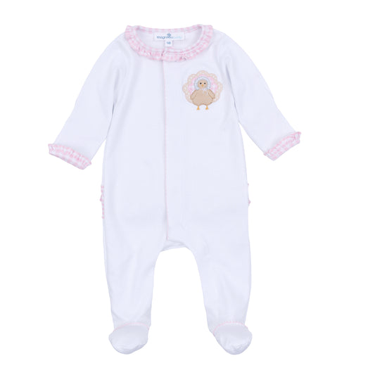 Magnolia Baby Pilgrim Pals Applique Ruffle Footie- Pink