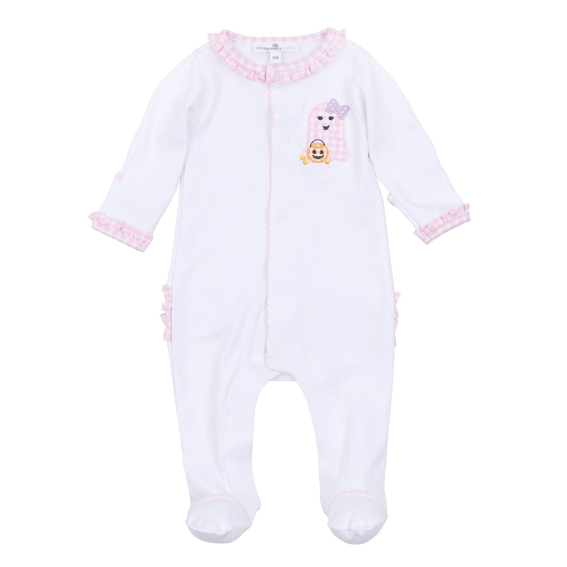 Magnolia Baby Boo Crew Applique Ruffle Footie- Pink