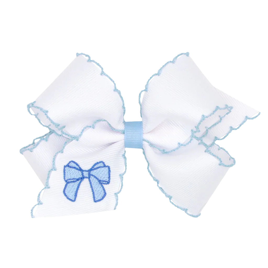 Wee Ones Medium Grosgrain Hair Bow With Moonstitch Edge- Millennium Blue Bow