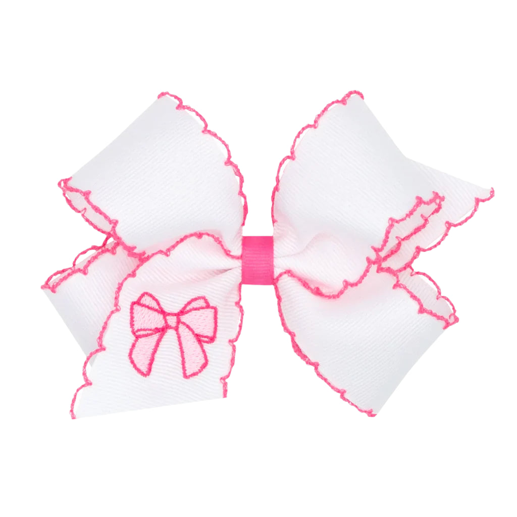 Wee Ones Medium Grosgrain Hair Bow With Moonstitch Edge- Pearl Pink Bow