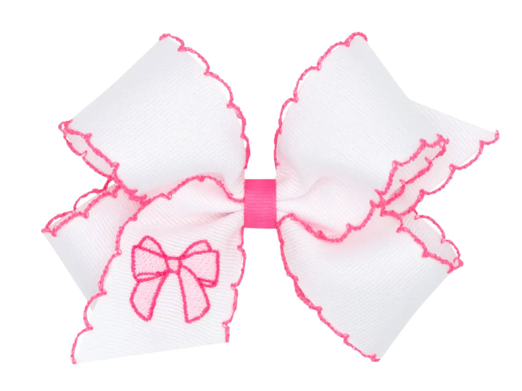 Wee Ones King Grosgrain Hair Bow With Moonstitch Edge- Pearl Pink Bow