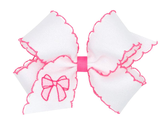 Wee Ones King Grosgrain Hair Bow With Moonstitch Edge- Pearl Pink Bow
