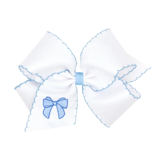 Wee Ones King Grosgrain Hair Bow With Moonstitch Edge- Millennium Blue Bow