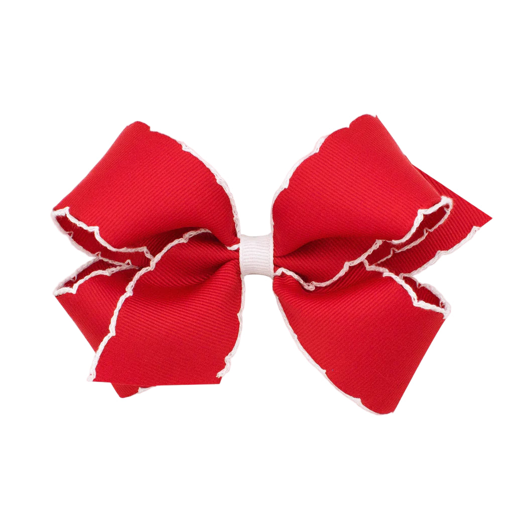 Wee Ones Medium Moonstitch Bow - Red with White