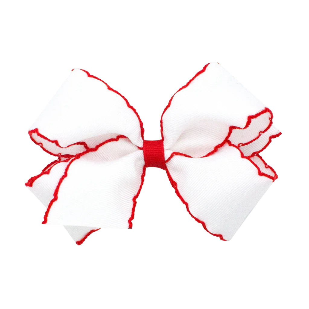 Wee Ones Medium Moonstitch Bow - White with Red