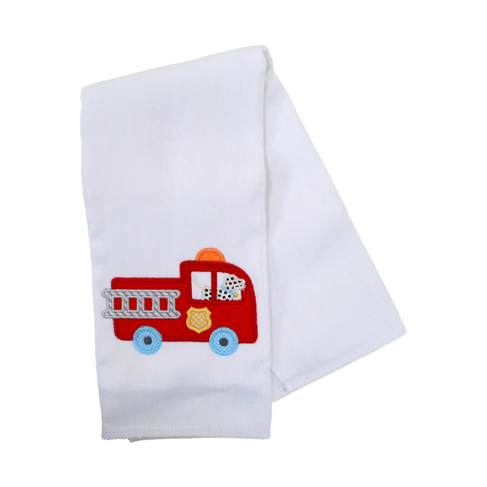 3 Marthas Fire Truck Applique Burp Cloth