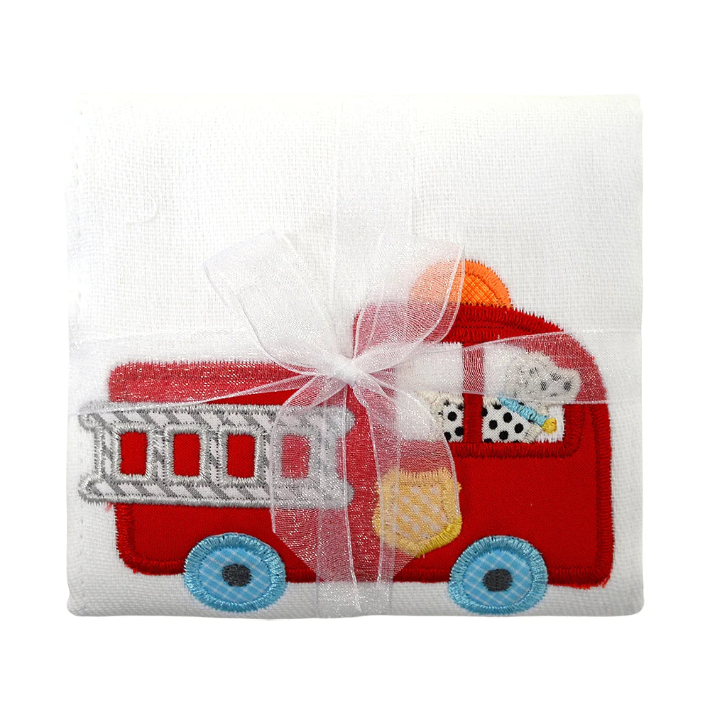 3 Marthas Fire Truck Applique Burp Cloth