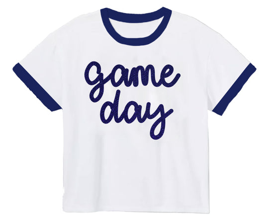 Azarhia Tinsel Game Day Ringer Boxy Tee- Navy