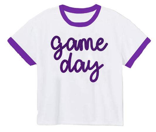 Tinsel Game Day Ringer Boxy Tee- Purple