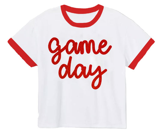 Tinsel Game Day Ringer Boxy Tee- Red