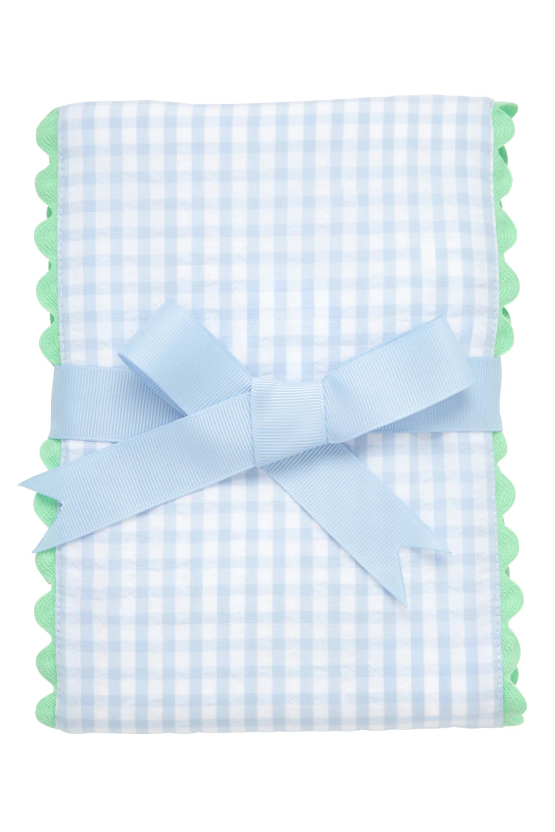 Big Check Fancy Fabric Burp Cloth- Blue with Green Trim