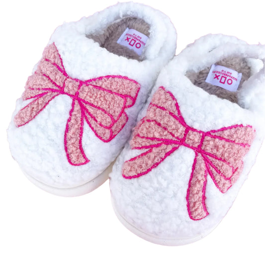 Rock Paper Scissors Pink Bow Slippers