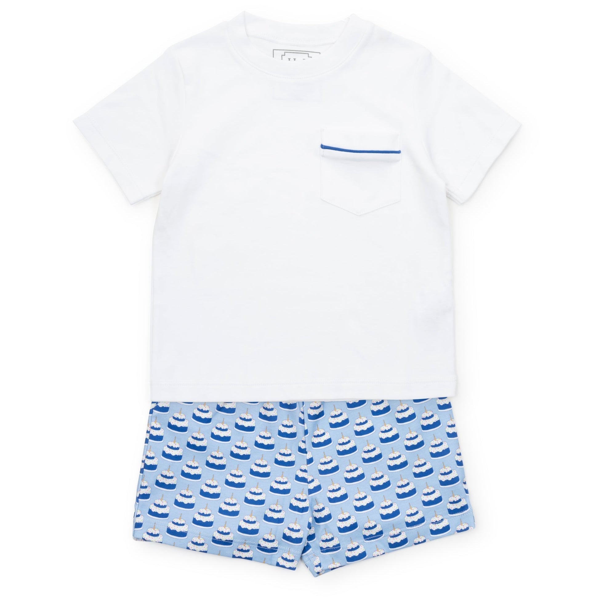 Lila and Hayes Walker Boys' Short Set - Birthday Cake Blue