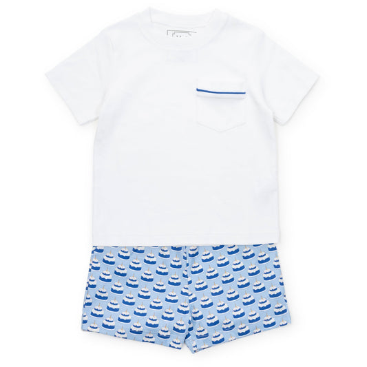 Lila and Hayes Walker Boys' Short Set - Birthday Cake Blue
