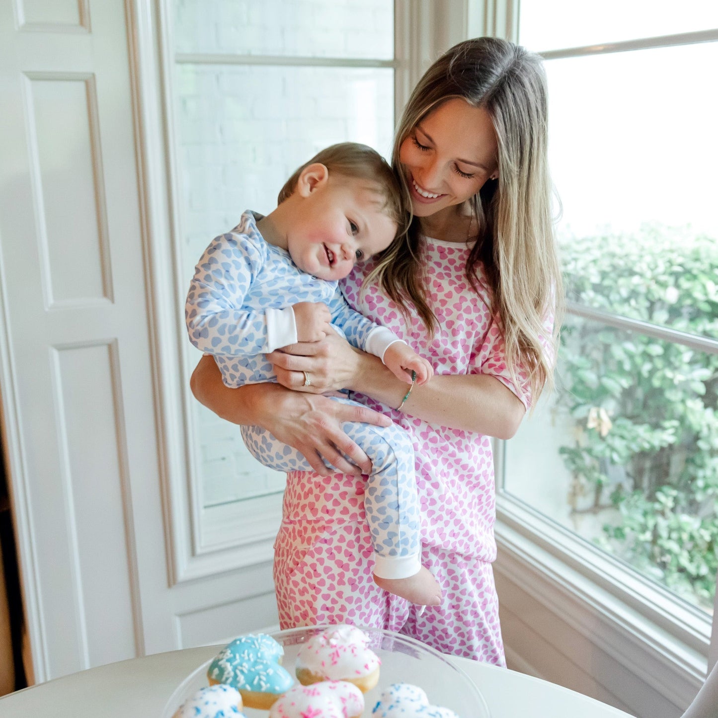 Parker Boys' Pima Cotton Zipper Pajama - Confetti Hearts Blue