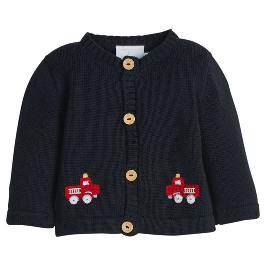 Little English Fire Truck Crochet Cardigan