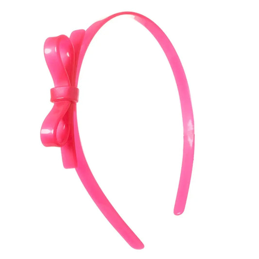 Lilies & Roses Thin Bow Neon Pink Headband