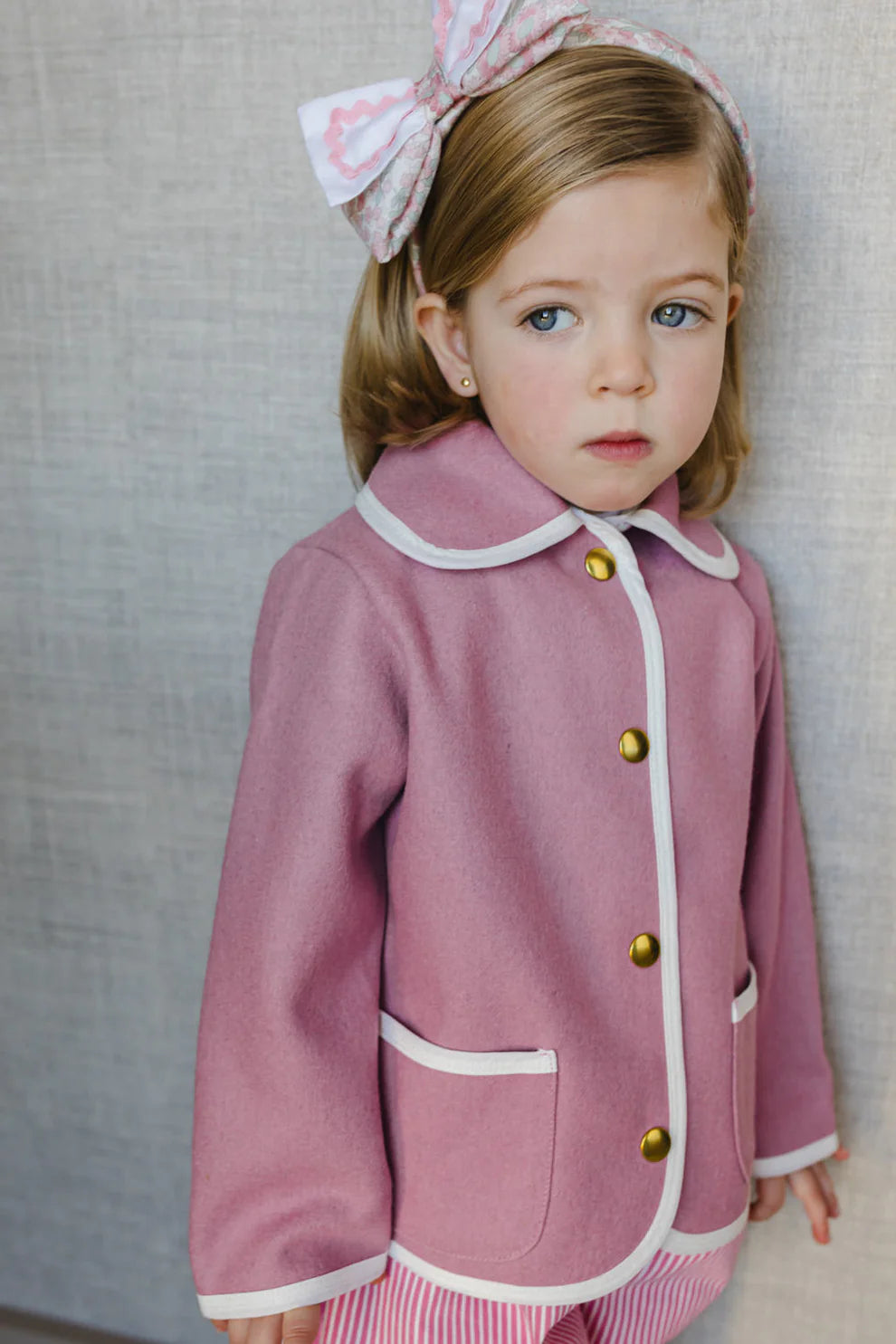 Sal and Pimenta Pink Classic Coat With White Trim