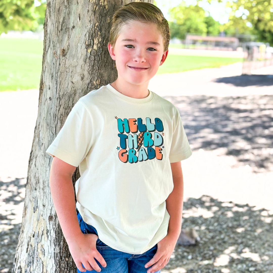 Sweet Wink Hello Third Grade Short Sleeve T-Shirt - Natural