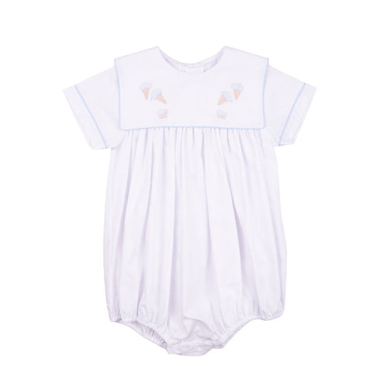 White Bubble With Blue Embroidered Ice Cream Cones